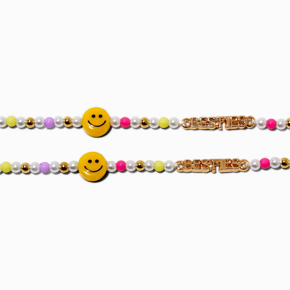 Best Friends Besties Happy Face Beaded Choker Necklaces - 2 Pack