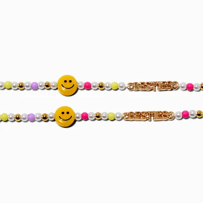 Best Friends Besties Happy Face Beaded Choker Necklaces - 2 Pack