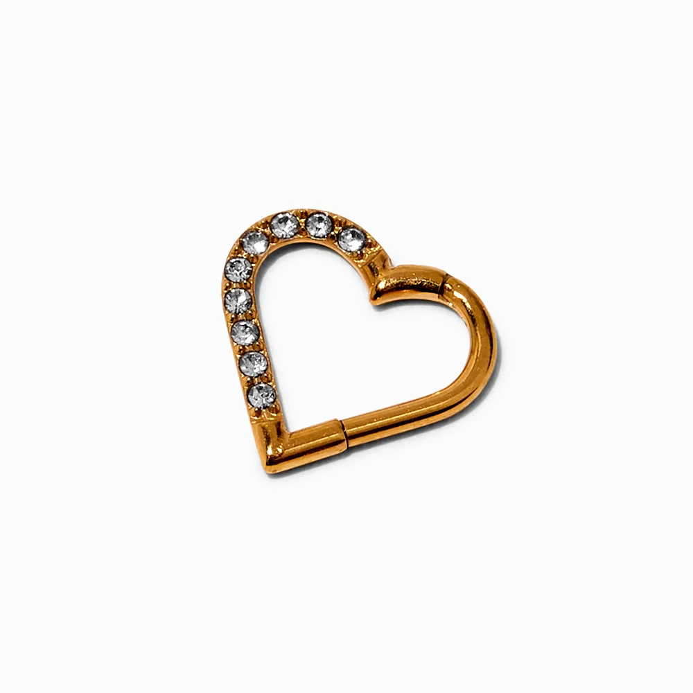 Gold-tone Titanium Crystal Heart 18G Rook Earring