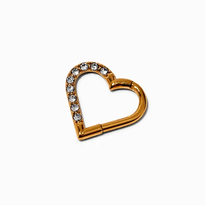 Gold-tone Titanium Crystal Heart 18G Rook Earring