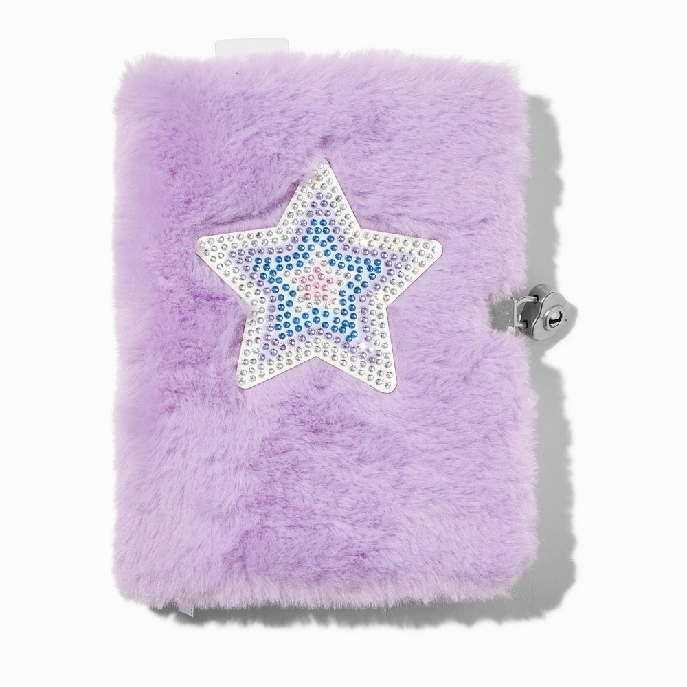 Bling Star Purple Furry Lock Diary