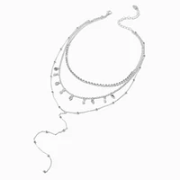 Silver-tone Crystal & Faux Pearl Multi-Strand Y-Neck Necklace