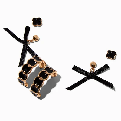 Black Onyx Bow Earring Stackables Set - 3 Pack