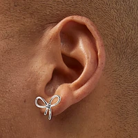 Silver-tone Knot Bow Pearl Earring Stackables Set - 3 Pack