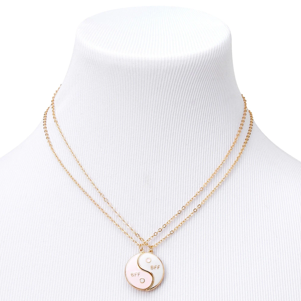 Gold-tone Best Friends Split Yin Yang Pendant Necklaces - 2 Pack
