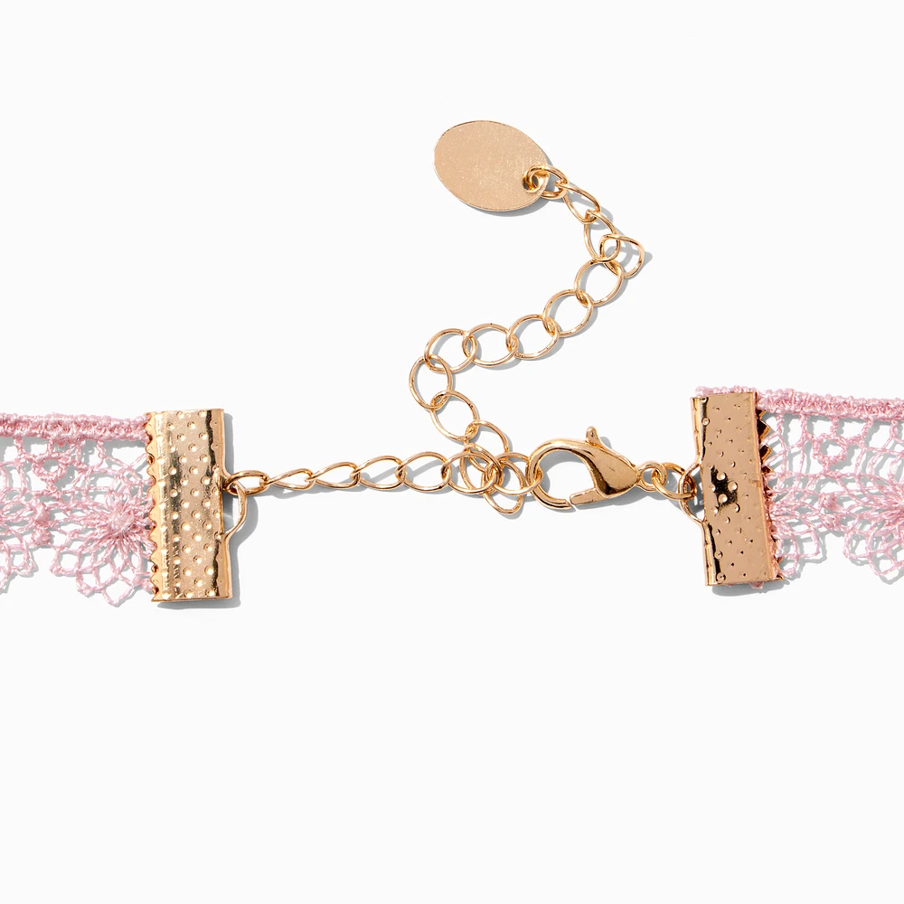 Pink Lace Bow Choker Necklace 