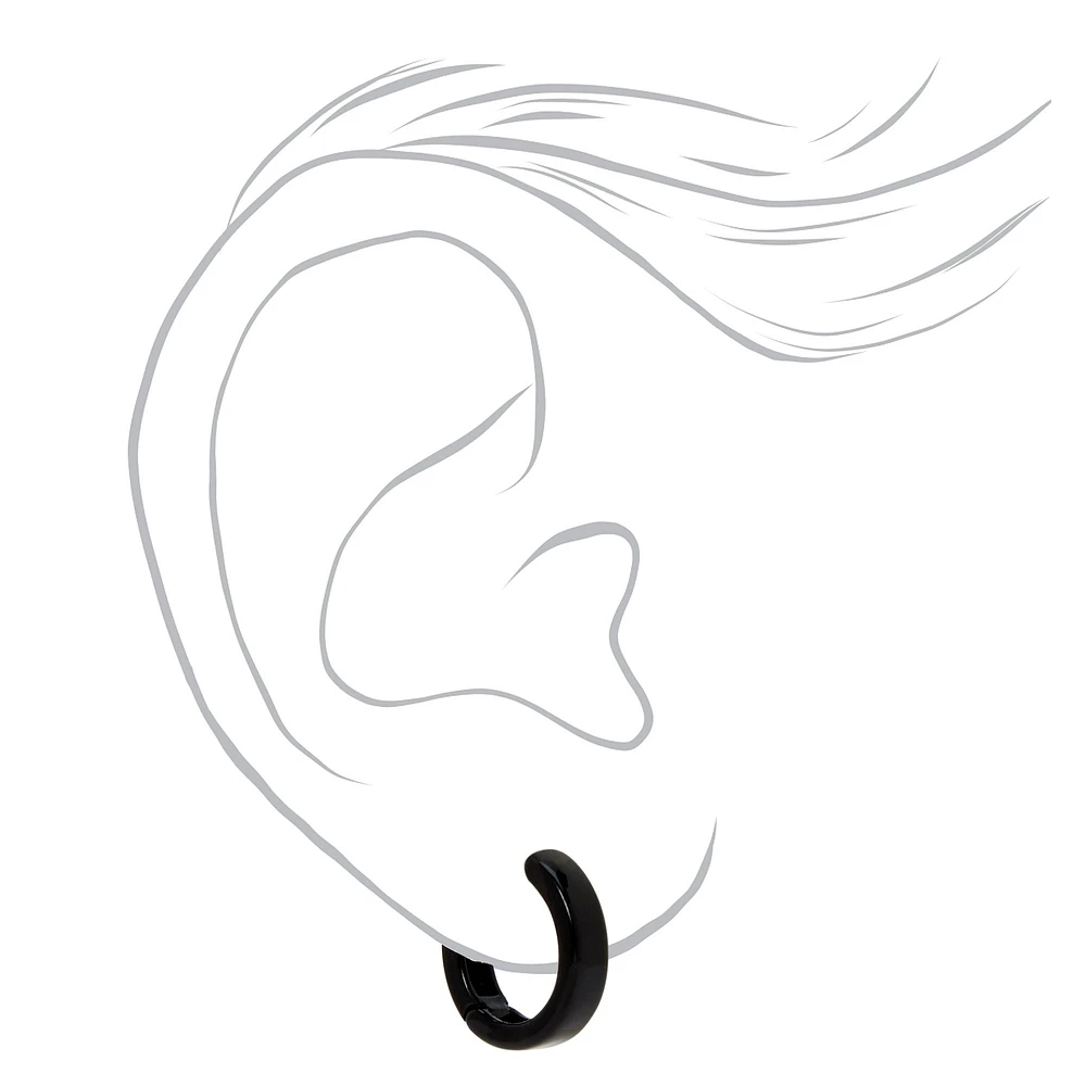 Black Flat 15mm Huggie Hoop Earrings