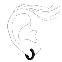 Black Flat 15mm Huggie Hoop Earrings
