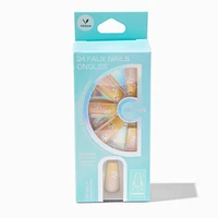 White Daisy Yellow French Tip Squareletto Vegan Faux Nail Set - 24 Pack
