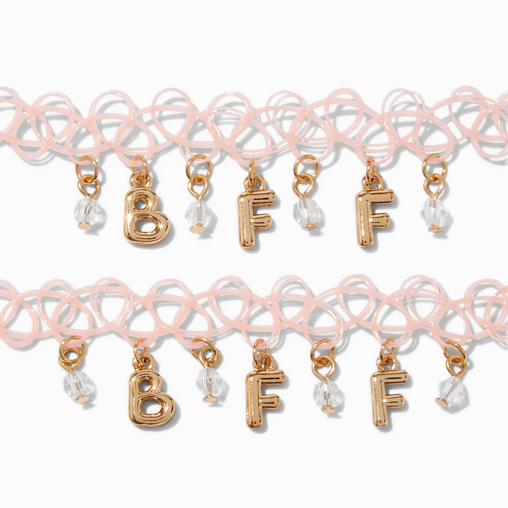 Best Friends Gold-tone Bubble Letter Pink Tattoo Choker Necklaces - 2 Pack