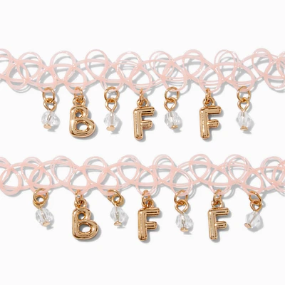 Best Friends Gold-tone Bubble Letter Pink Tattoo Choker Necklaces - 2 Pack