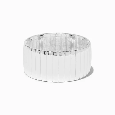 Silver-tone Thick Ribbed Stretch Bracelet 
