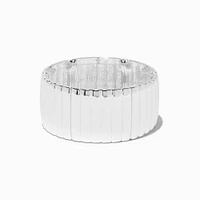 Silver-tone Thick Ribbed Stretch Bracelet 
