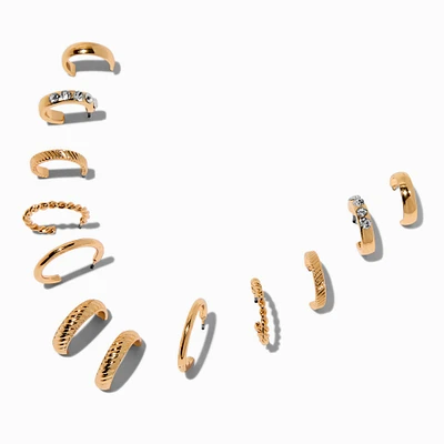 Gold-tone Graduated Mixed Hoop Earring Stackables Set - 6 Pack