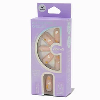 White Heart Stars Long Almond Vegan Faux Nail Set - 24 Pack