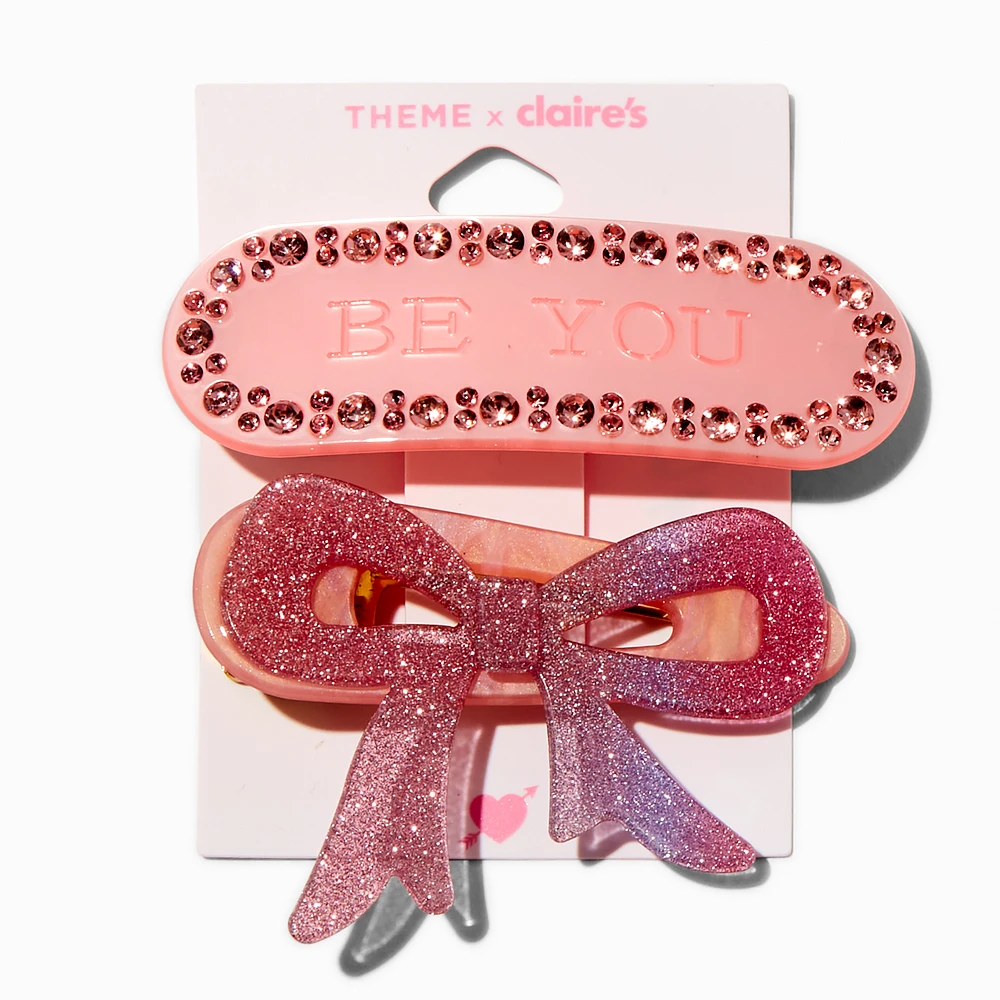 T H E M E x Claire's Pink Be You Bow Hair Clips - 2 Pack
