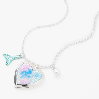 Silver Mermaid Heart Locket Pendant Necklace