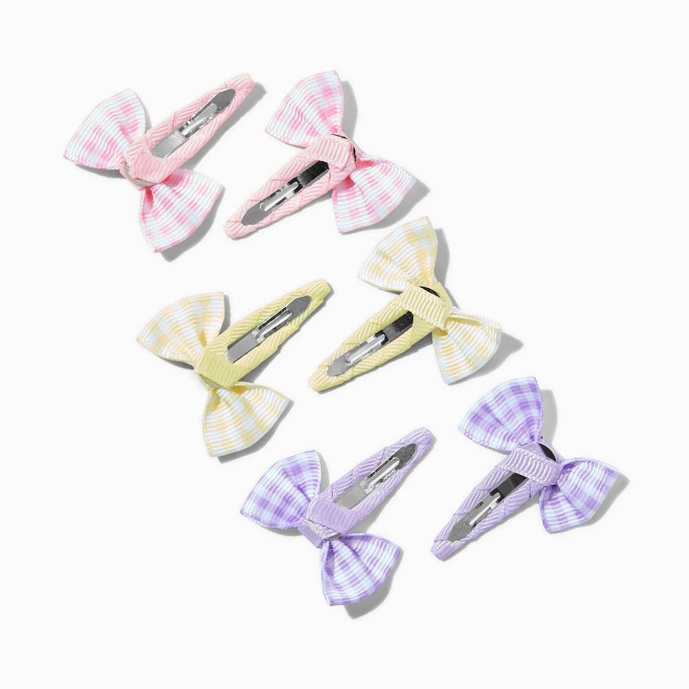 Claire's Club Pastel Gingham Hair Bow Snap Clips - 6 Pack