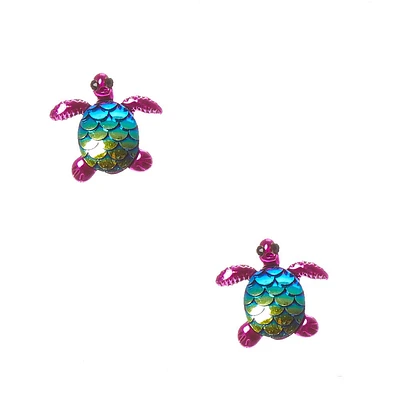 Holographic Scale Turtle Clip-On Stud Earrings