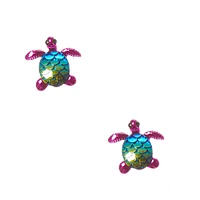 Holographic Scale Turtle Clip-On Stud Earrings