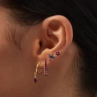 Pink & Purple Crystal & Gold-tone Earring Stackables Set - 6 Pack