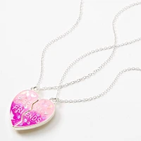 Best Friends Glow The Dark Pink Confetti Split Heart Necklaces - 2 Pack