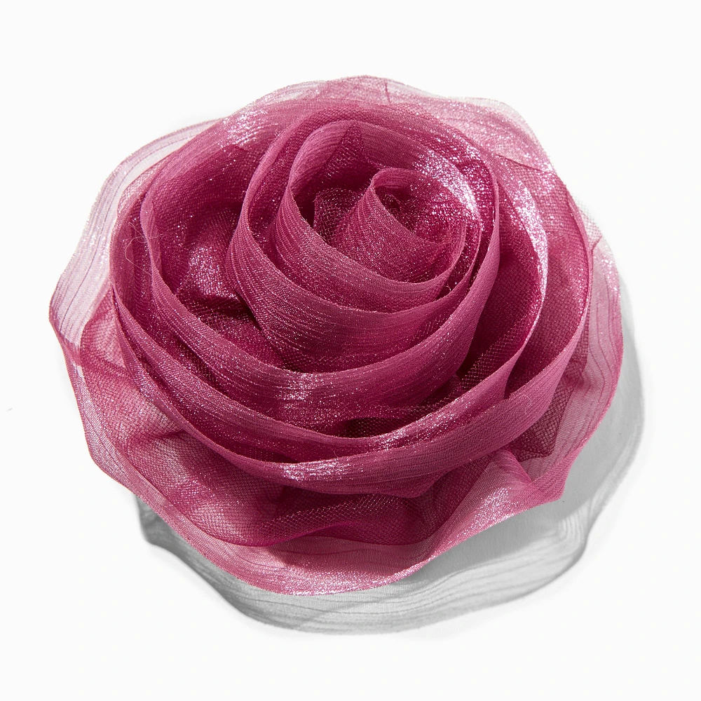 Large Purple Organza Rosette Flower Hair Clip