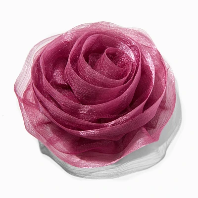 Large Purple Organza Rosette Flower Hair Clip
