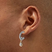 Mixed Metal Crystal Drop Textured Hoop Earrings - 6 Pack