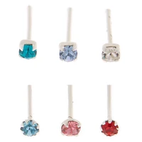 22G Sterling Silver Rainbow Crystal Nose Studs - 6 Pack