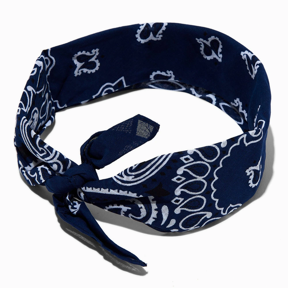 Navy Blue Paisley Bandana Headwrap
