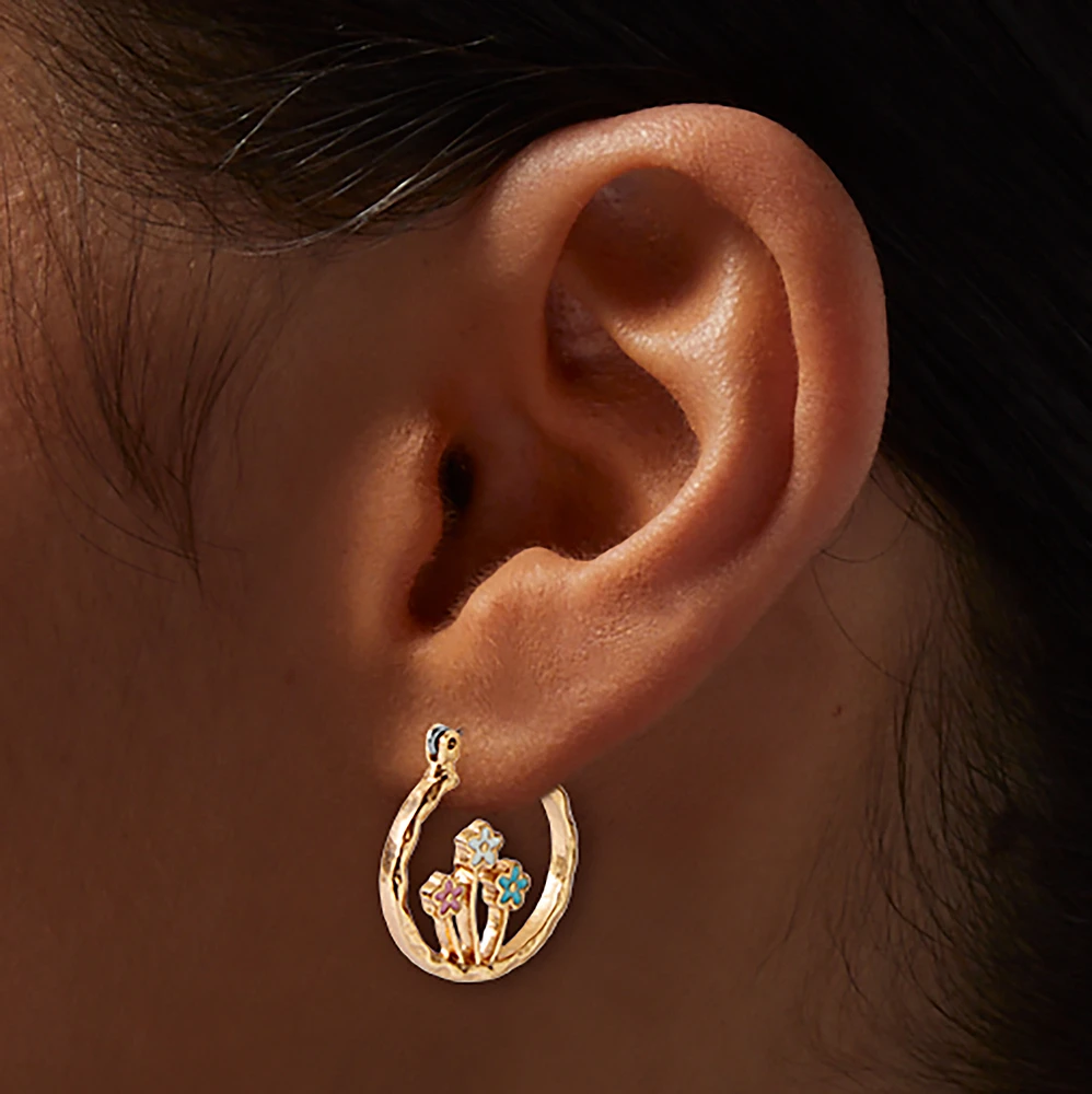 Gold-tone Growing Flowers Hoop Earrings 