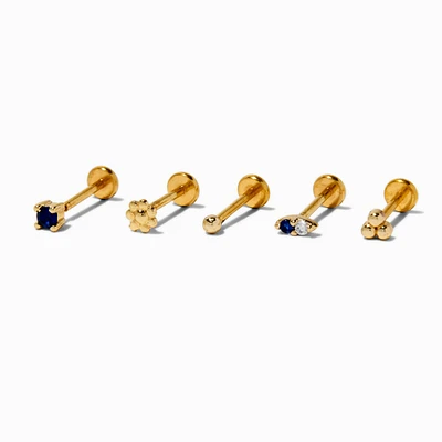 Gold-tone Stainless Steel Mixed Sapphire 16G Threadless Helix Earring - 5 Pack 