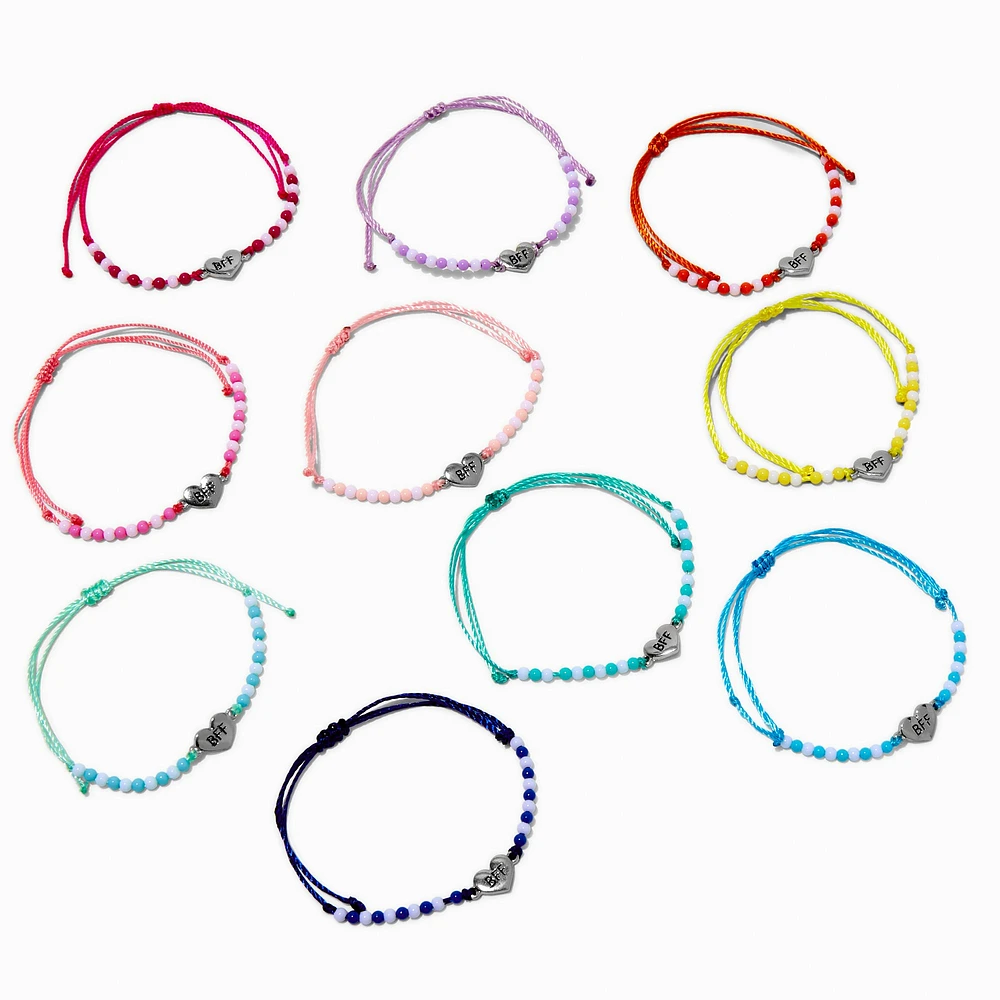 Best Friends Heart Adjustable Bracelets - 10 Pack