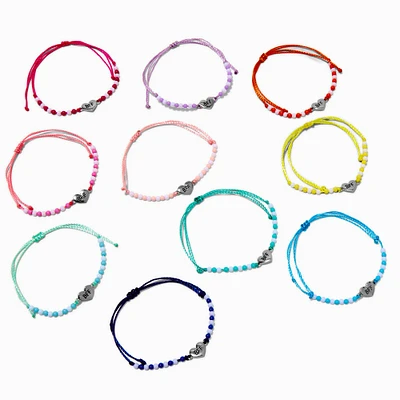 Best Friends Heart Adjustable Bracelets - 10 Pack