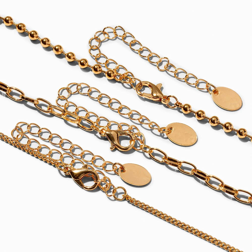 Gold-tone Cross Pendant & Chain Necklaces - 3 Pack