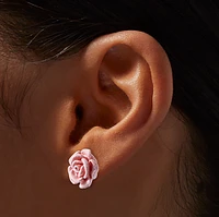 Carved Pink Velvet Rose Stud Earrings