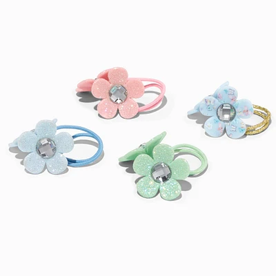 Claire's Club Glitter Flower Charm Hair Ties - 4 Pack