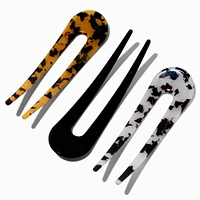 Black & Tortoiseshell U-Shaped Hair Pins - 3 Pack