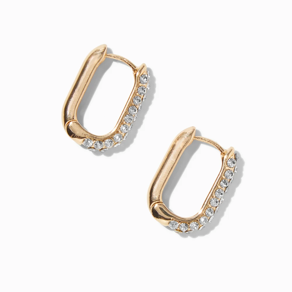 Gold-tone Crystal Pavé Oblong Clicker Hoop Earrings