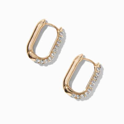 Gold-tone Crystal Pavé Oblong Clicker Hoop Earrings