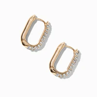 Gold-tone Crystal Pavé Oblong Clicker Hoop Earrings