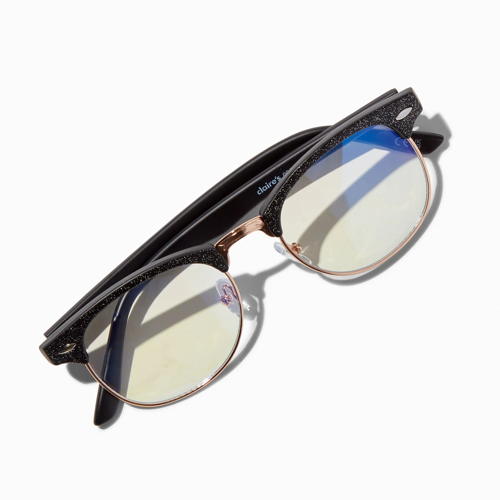 Solar Blue Light Reducing Black Glitter Browline Clear Lens Frames