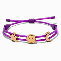 Gold-tone Star, Happy Face & Moon Charm Purple Bolo Bracelet