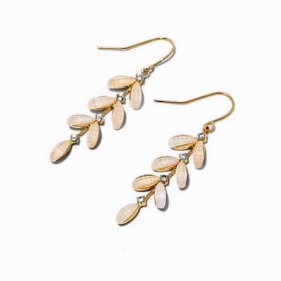 Gold-tone Cubic Zirconia Leaf Linear Drop Earrings