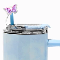 Purple Butterfly & White Cup Straw Covers - 2 Pack