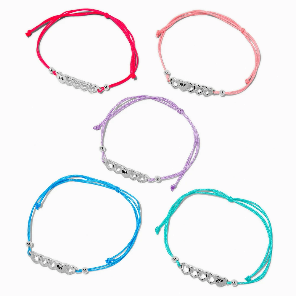 Best Friends Open Heart Adjustable Bracelets - 5 Pack