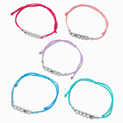 Best Friends Open Heart Adjustable Bracelets - 5 Pack