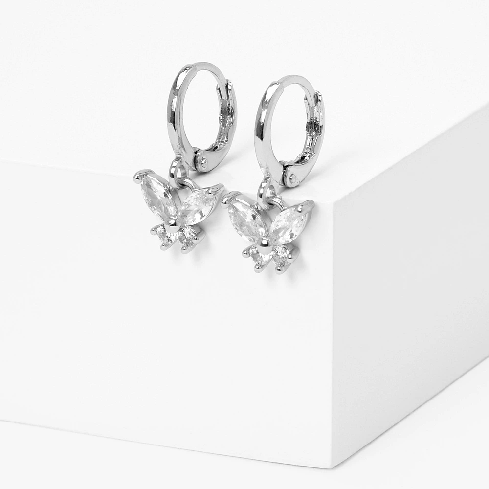 Silver Butterfly Huggie Hoop Earrings