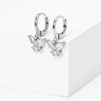Silver Butterfly Huggie Hoop Earrings